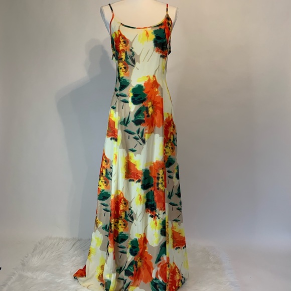 Neiman Marcus Floral Lined Maxi Slip Dress Size M - Picture 2 of 12
